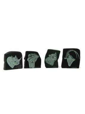 Animal Etched Stone Small Green Verdite Blocks Hand Carved Set from South Africa